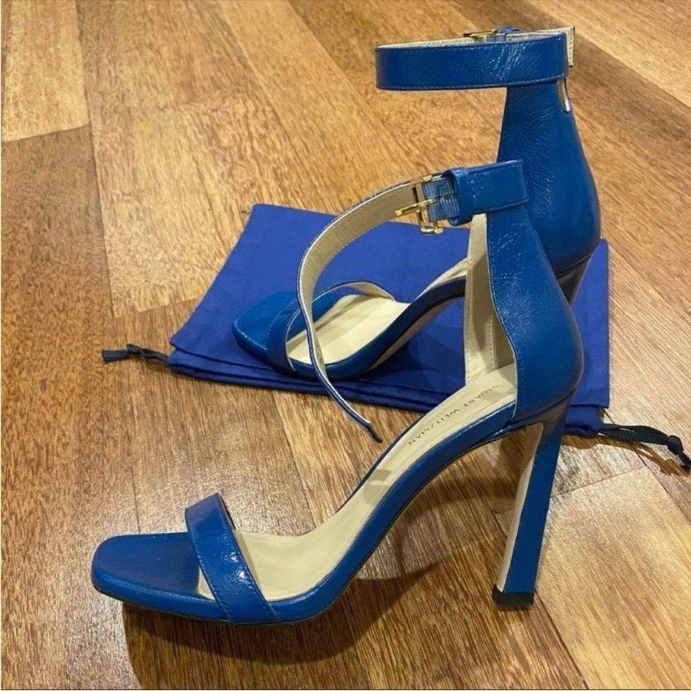 Stuart Weitzman Vibrant Blue Ankle Strap Heels.